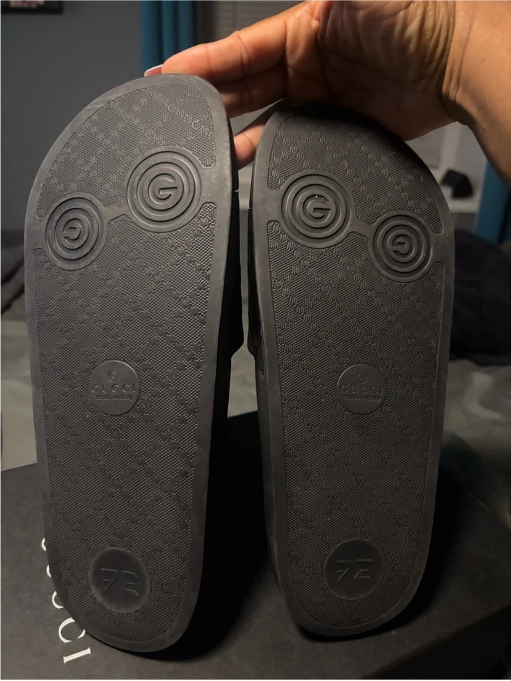 Gucci Black Embossed GG Slide Sandals - Men's US Size. 7